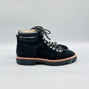 Madewell Boots Women 7 Black Suede Leather Citywalk Lace Up Ankle Lug Sole Shoes